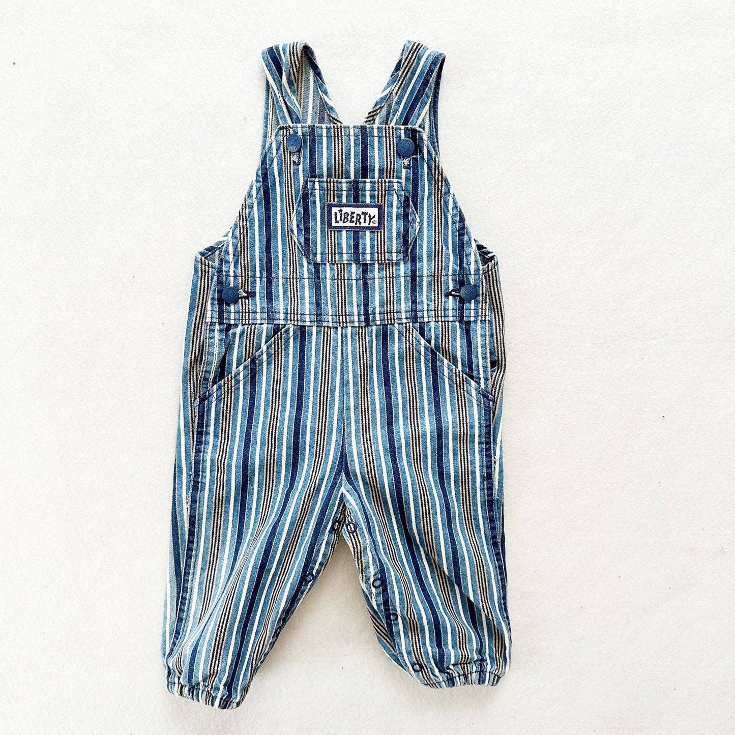 Liberty Vertical Striped Elastic Cuff Overalls - Yellow Clover Vintage Kids Clothes