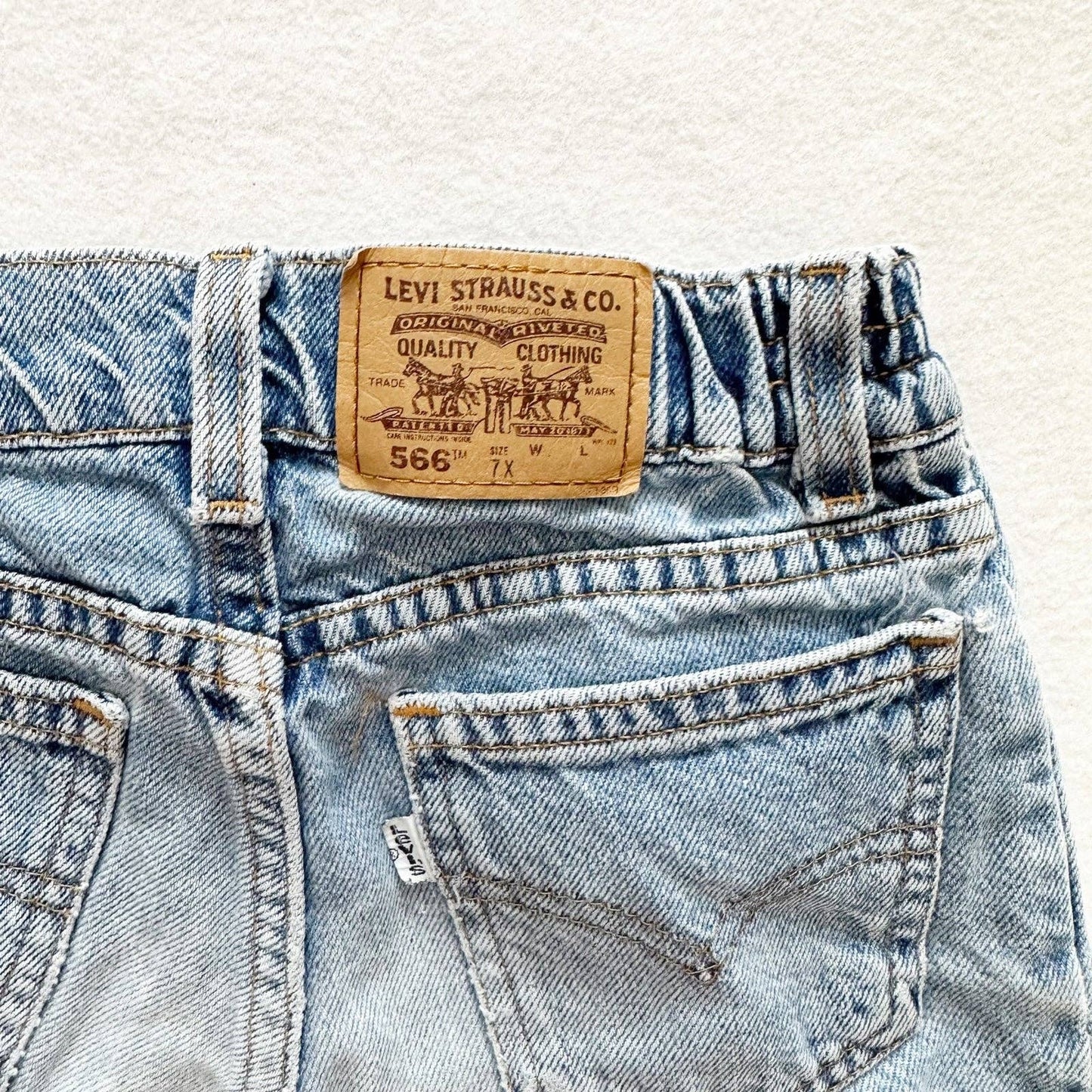 Vintage Levi’s 566 Loose Fit Denim Shorts: 7X - Yellow Clover Vintage Kids Clothes