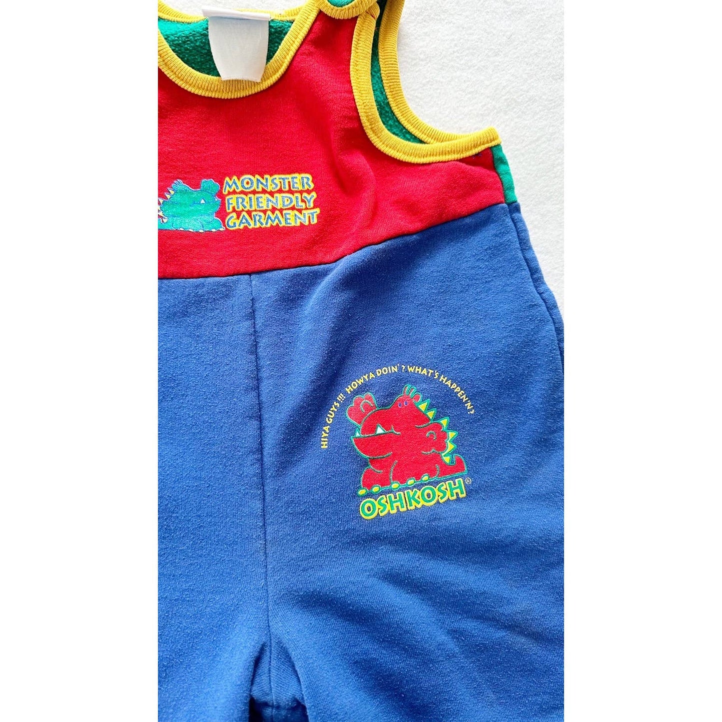 Vintage OshKosh Baby B’gosh Monster Sweatshirt Romper: 18m - Yellow Clover Vintage Kids Clothes