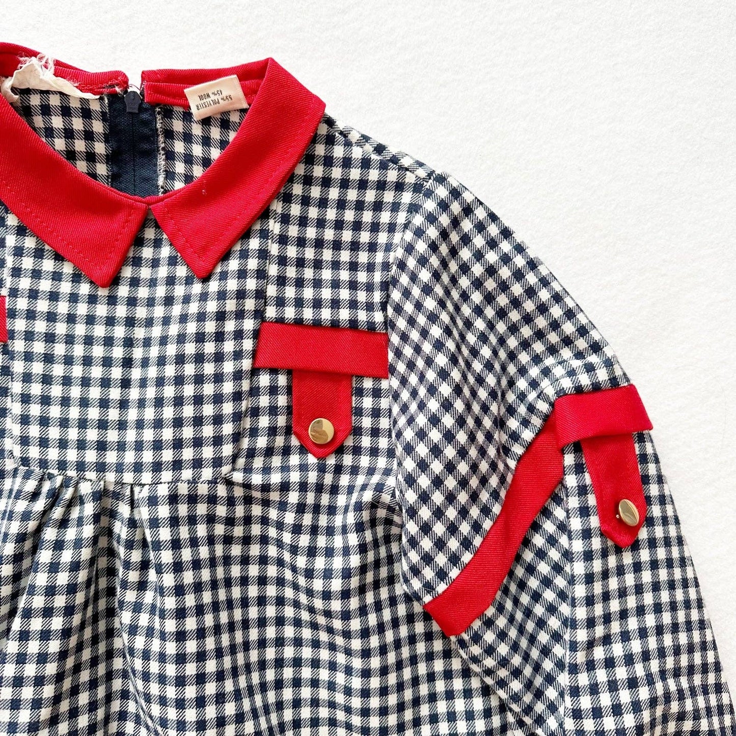 Gingham Red Accent Long Sleeve Dress - Yellow Clover Vintage Kids Clothes