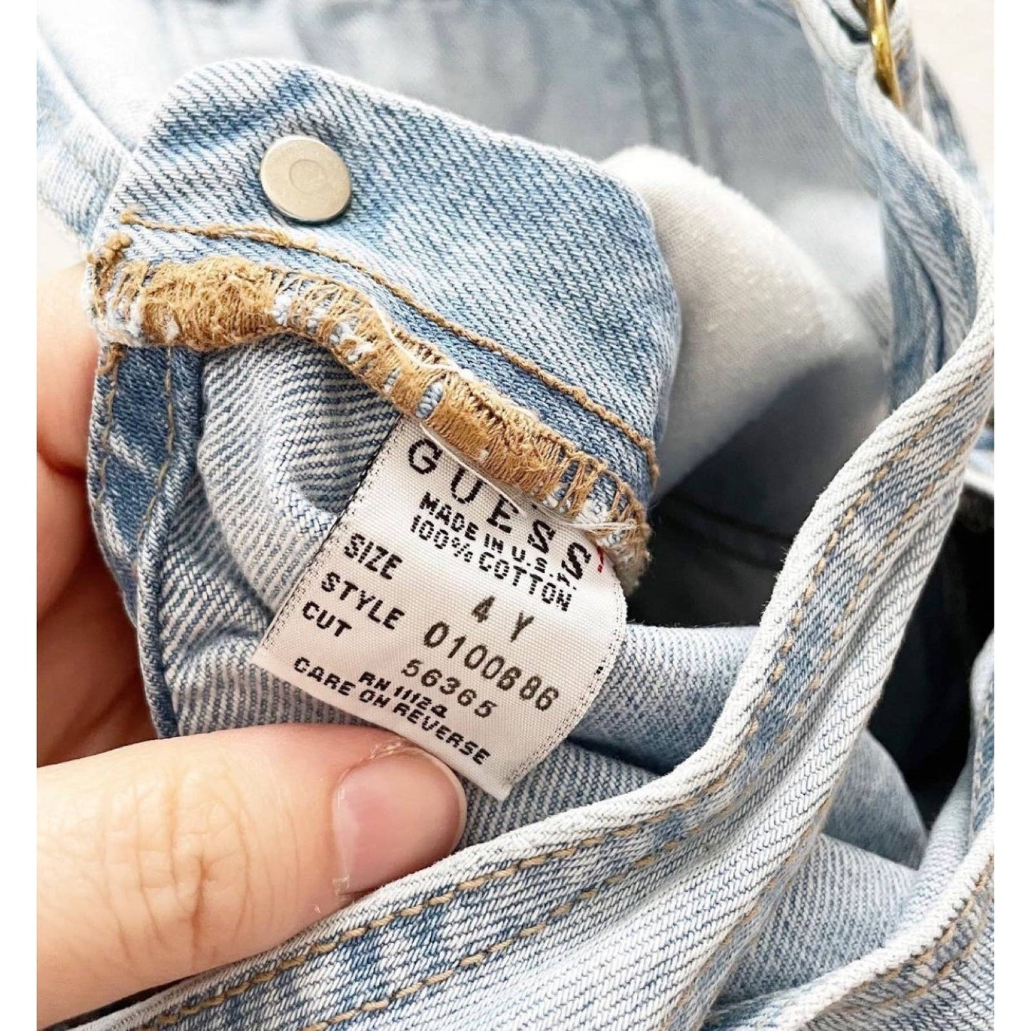 Vintage Guess Light Wash Patch Logo Overalls - Yellow Clover Vintage Kids Clothes