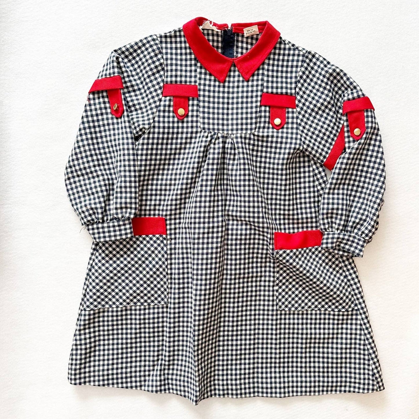Gingham Red Accent Long Sleeve Dress - Yellow Clover Vintage Kids Clothes