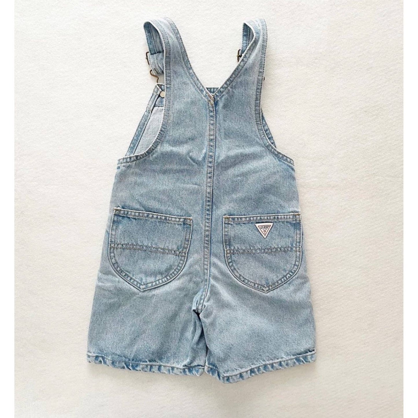 Vintage Guess Light Wash Patch Logo Overalls - Yellow Clover Vintage Kids Clothes