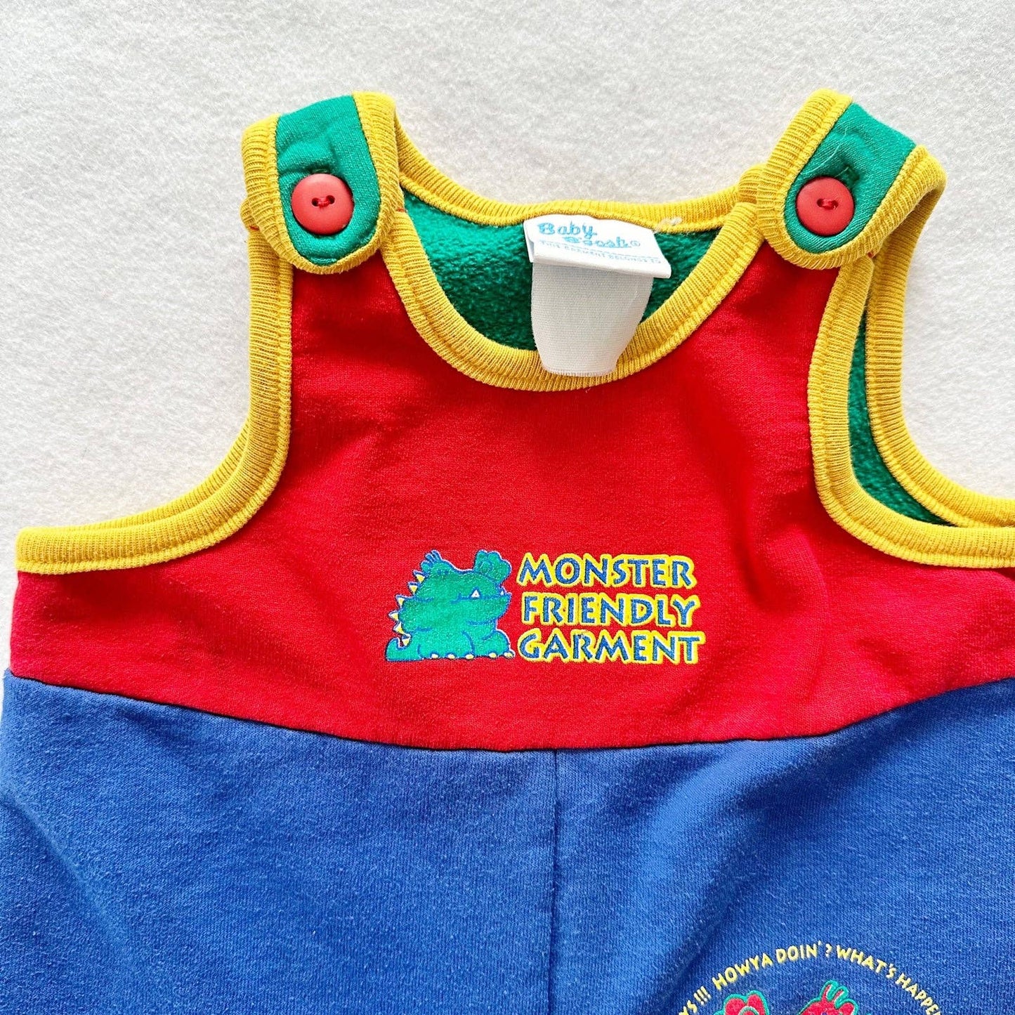 Vintage OshKosh Baby B’gosh Monster Sweatshirt Romper: 18m - Yellow Clover Vintage Kids Clothes