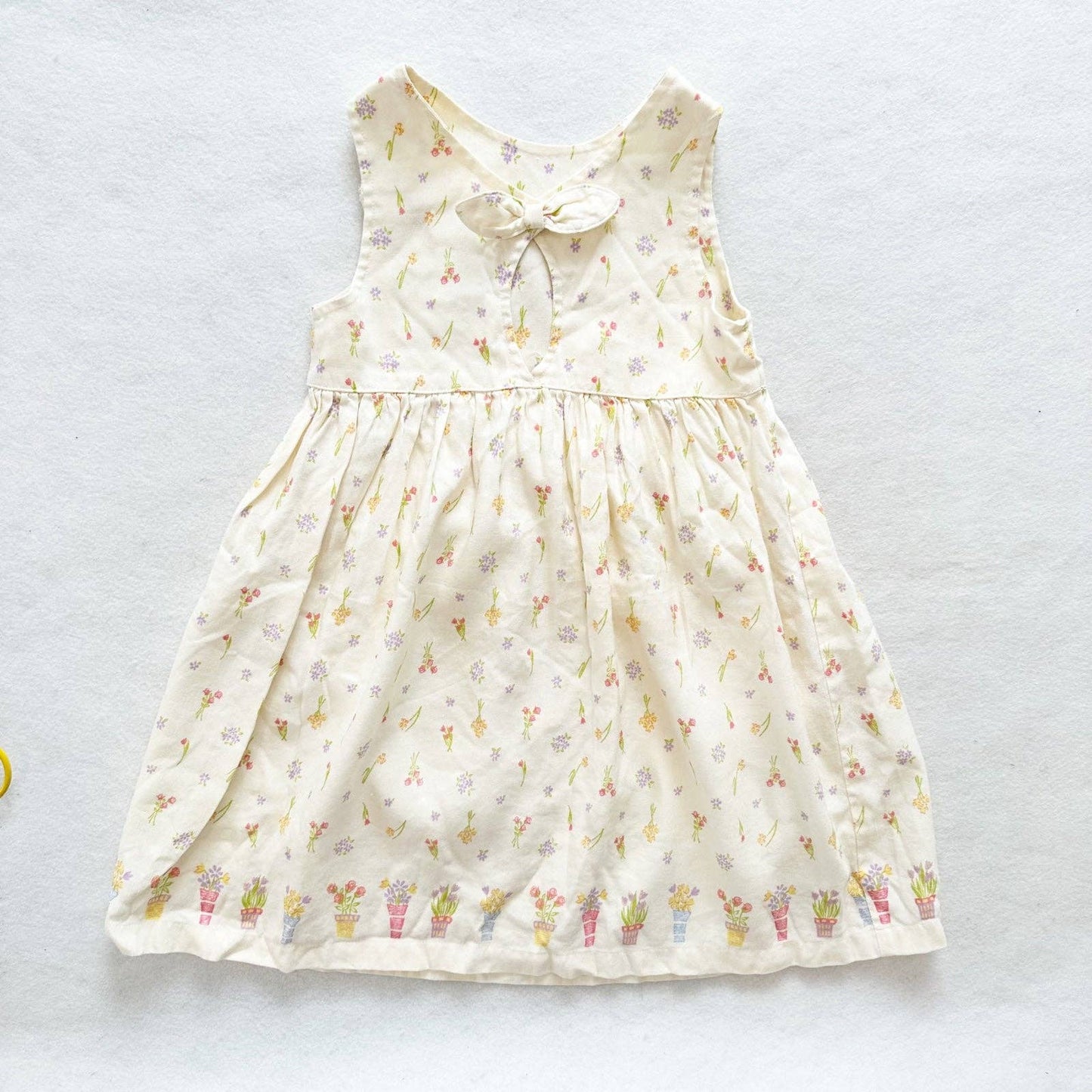 Gymboree Flower Pots Print Keyhole Back Dress - Yellow Clover Vintage Kids Clothes