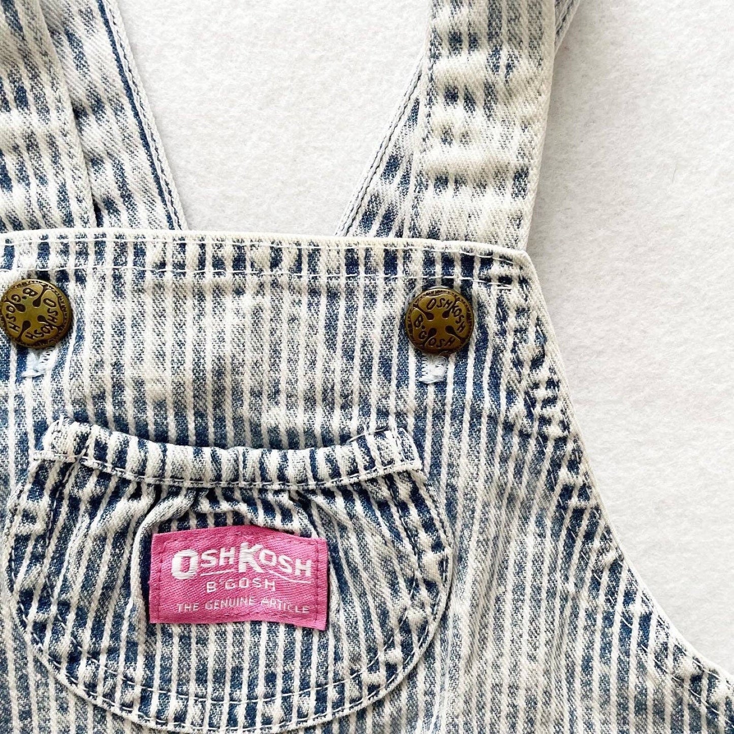 Vintage OshKosh Acid Wash Hickory Stripe Shortalls - Yellow Clover Vintage Kids Clothes