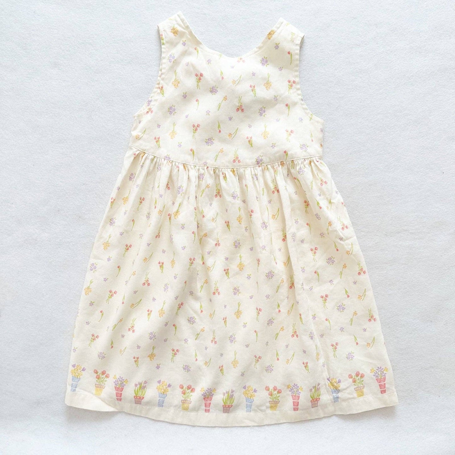 Gymboree Flower Pots Print Keyhole Back Dress - Yellow Clover Vintage Kids Clothes