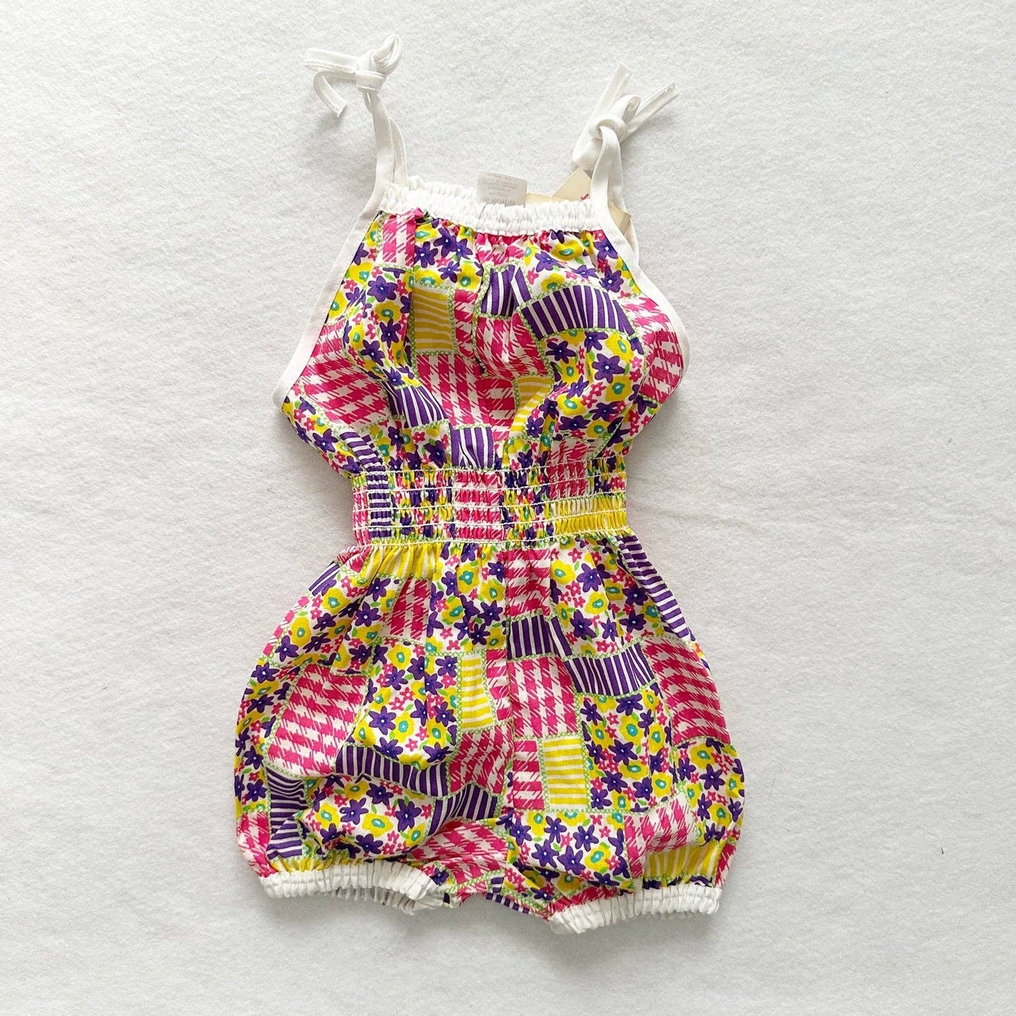 Deadstock Patchwork Print Romper - Yellow Clover Vintage Kids Clothes
