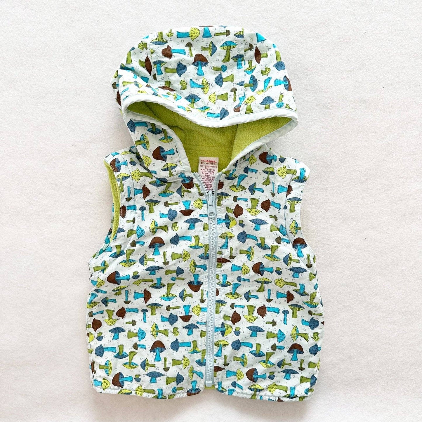 Vintage 2003 Gymboree Mushroom Print Fleece Reversible Vest: 18m