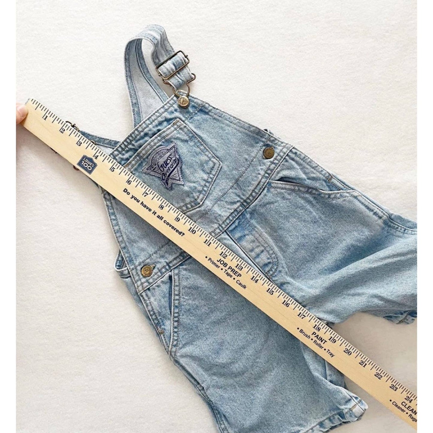 Vintage Guess Light Wash Patch Logo Overalls - Yellow Clover Vintage Kids Clothes