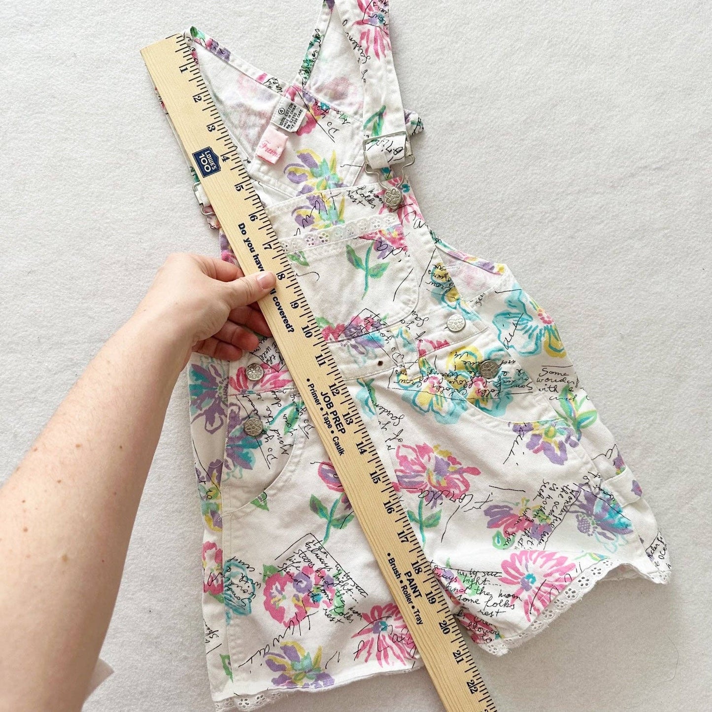 90s Floral Vacation Print Shortall Overalls - Yellow Clover Vintage Kids Clothes