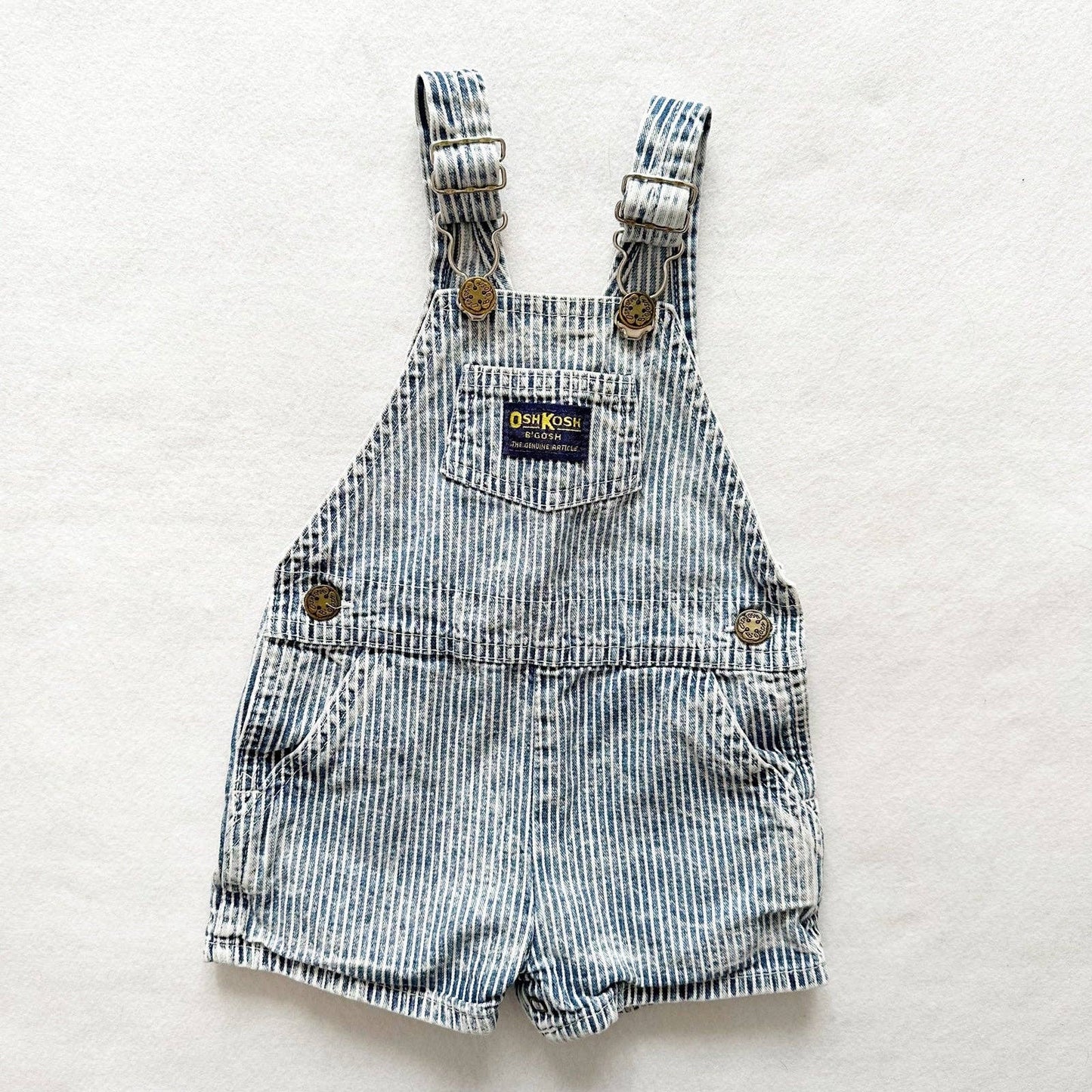 Vintage OshKosh Acid Wash Hickory Stripe Overalls - Yellow Clover Vintage Kids Clothes