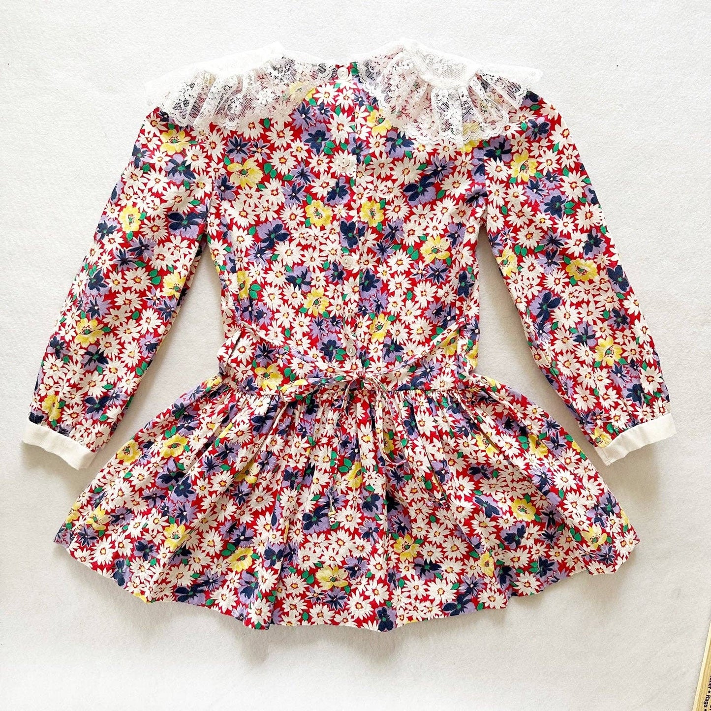 Evy Daisy Floral Lace Collar Dress - Yellow Clover Vintage Kids Clothes