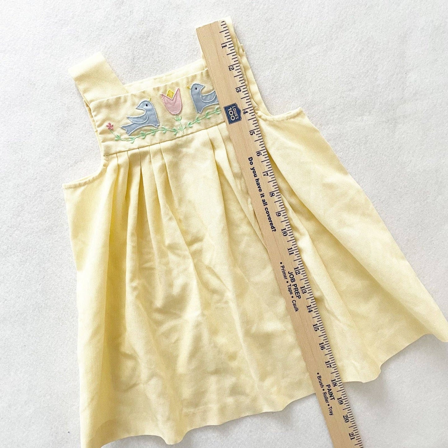 Vintage Alyssa Birds and Heart Appliqué Dress - Yellow Clover Vintage Kids Clothes