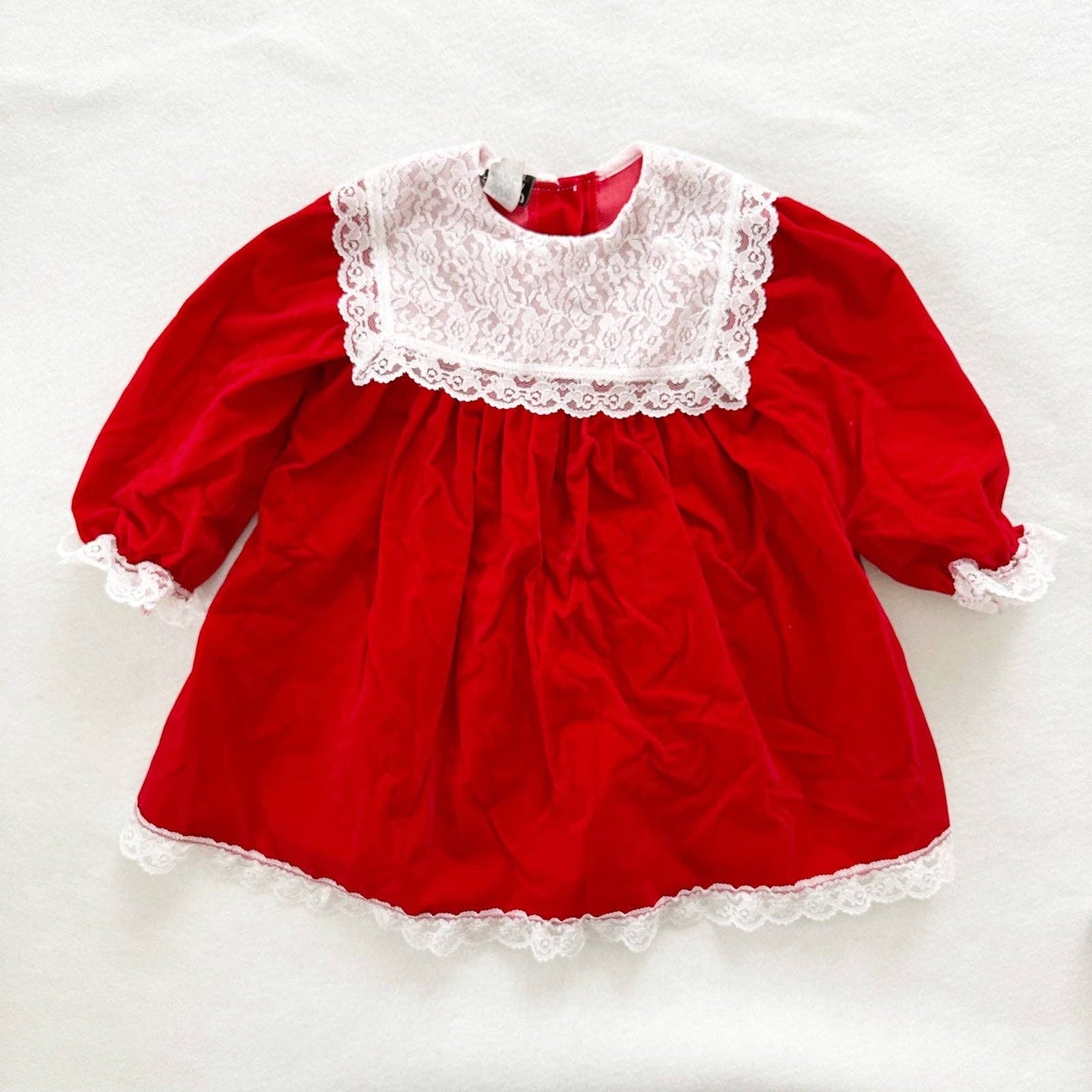 Jo Lene Red Velvet Lace Collar Dress - Yellow Clover Vintage Kids Clothes