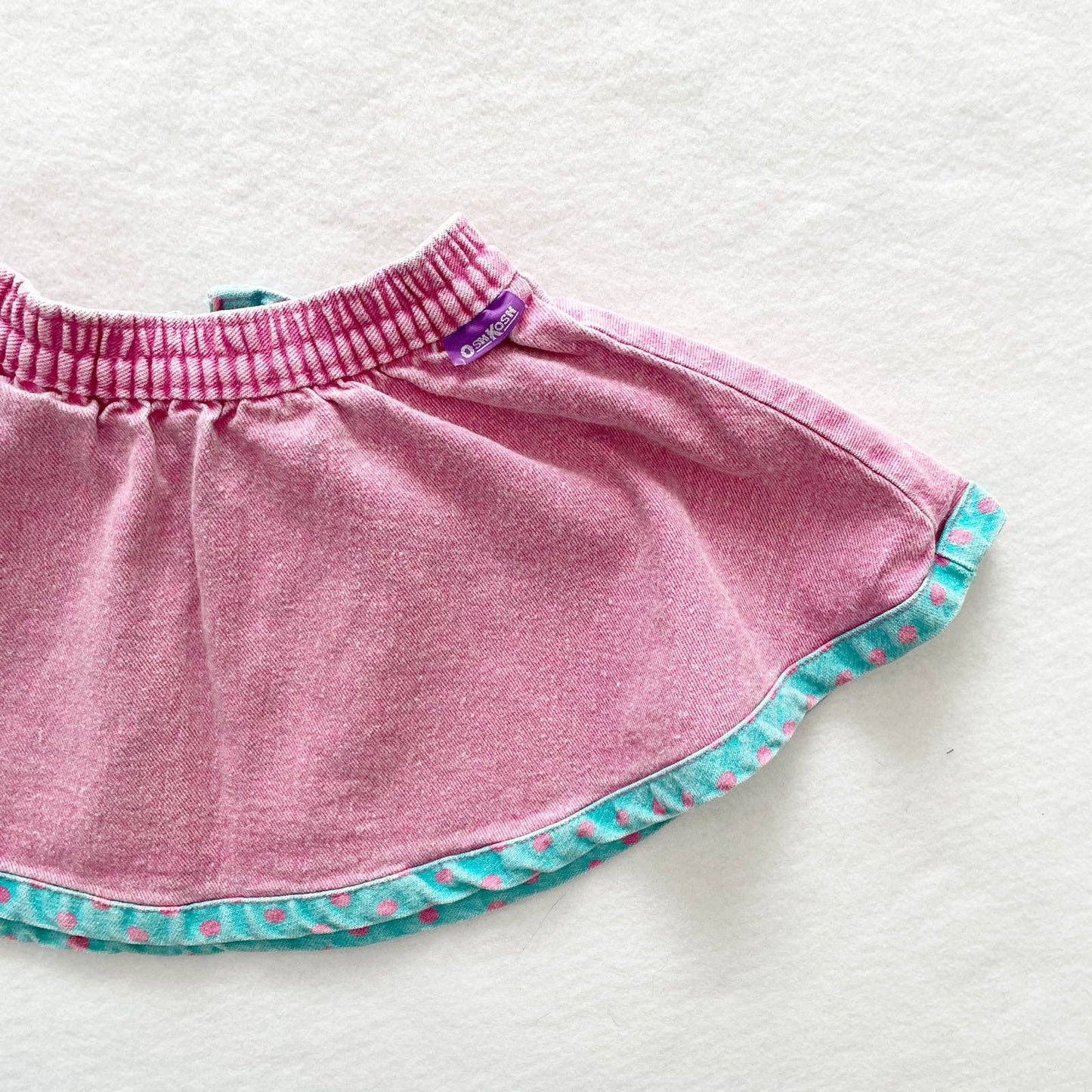 OshKosh Pink and Turquoise Polka Dot Bow Skirt - Yellow Clover Vintage Kids Clothes
