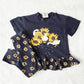 Vintage Spumoni Goose Sunflower Peplum Top + Leggings: 6y - Yellow Clover Vintage Kids Clothes