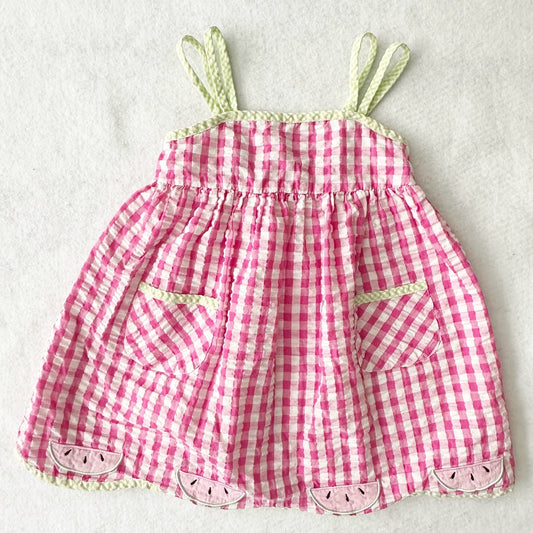 Y2K Samara Watermelon Pink Seersucker Dress: 4T - Yellow Clover Vintage Kids Clothes