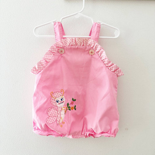 Vintage 70s Gingham Bee Appliqué Baby Girl Bubble Romper: 18m - Yellow Clover Vintage Kids Clothes