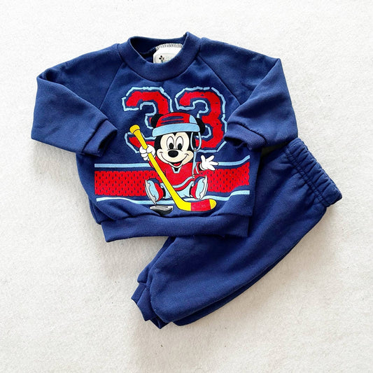 Vintage Disney Babies Baby Mickey Hockey Sweatshirt Outfit Set: 9m