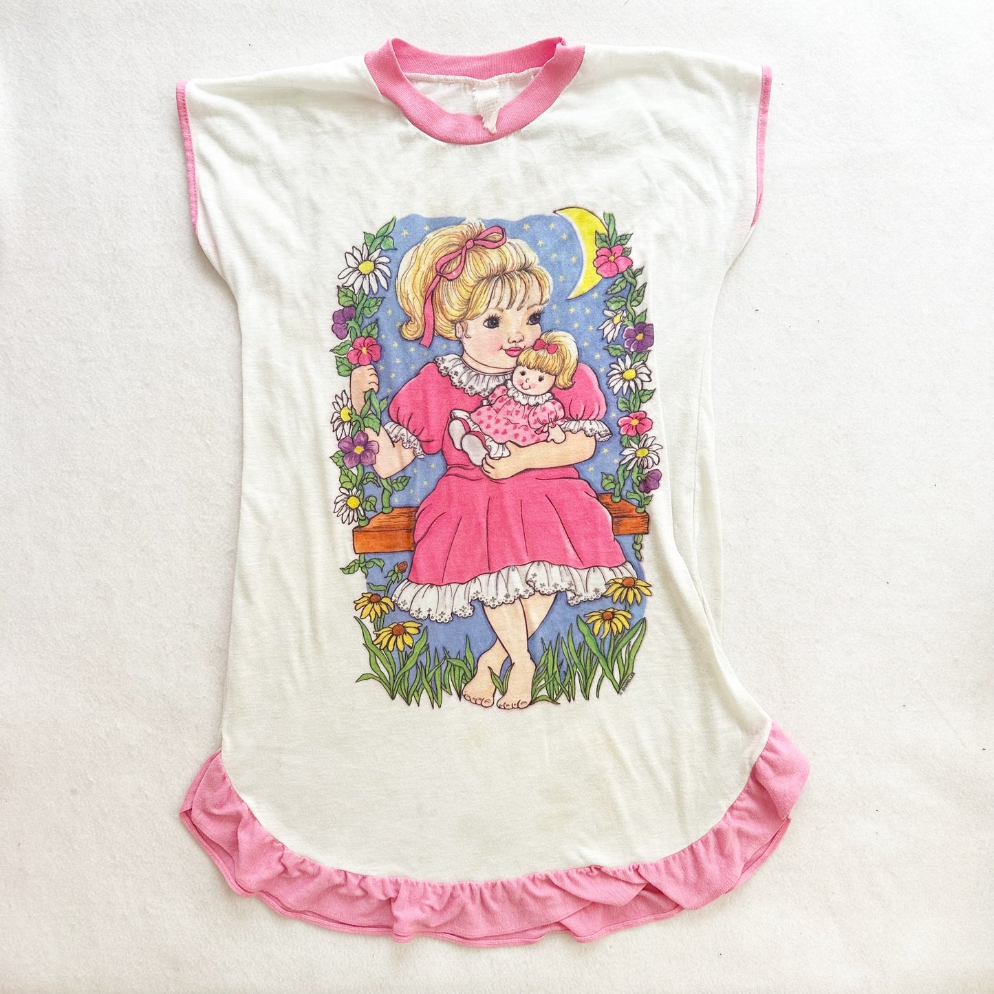 Vintage Flower Swing Girl Nightgown: 7/8y? - Yellow Clover Vintage Kids Clothes
