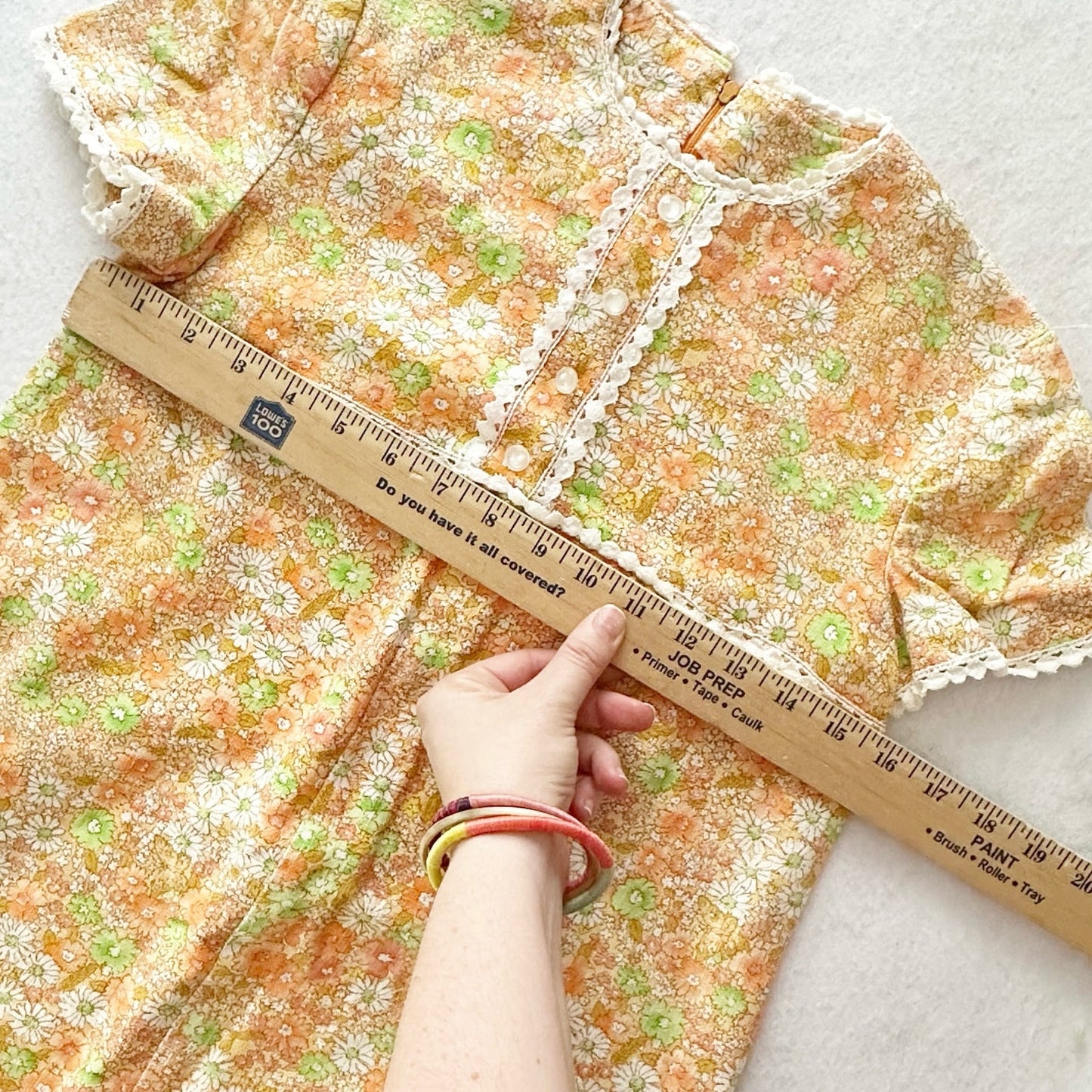 Vintage Handmade Light Orange Floral Shift Dress: 10y - Yellow Clover Vintage Kids Clothes