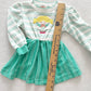 Vintage Healthtex Girl Appliqué Green Stripe Dress: 18/24m? - Yellow Clover Vintage Kids Clothes