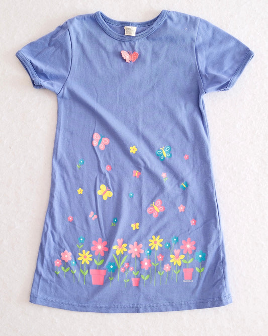 Vintage Healthtex Periwinkle Flowers and Butterflies T-Shirt Dress: 6y - Yellow Clover Vintage Kids Clothes
