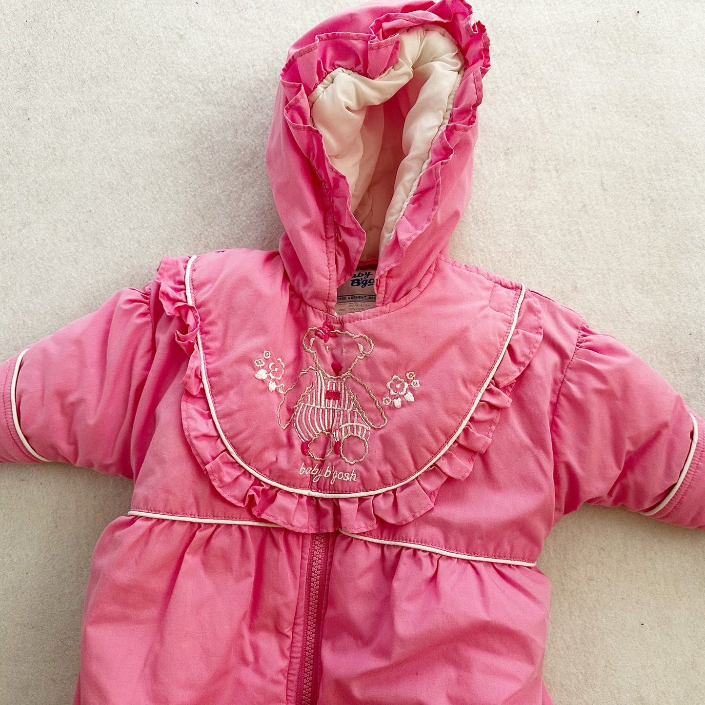 Vintage OshKosh Baby B’gosh Teddy Bear Embroidered Bunting Suit: 0/6m - Yellow Clover Vintage Kids Clothes