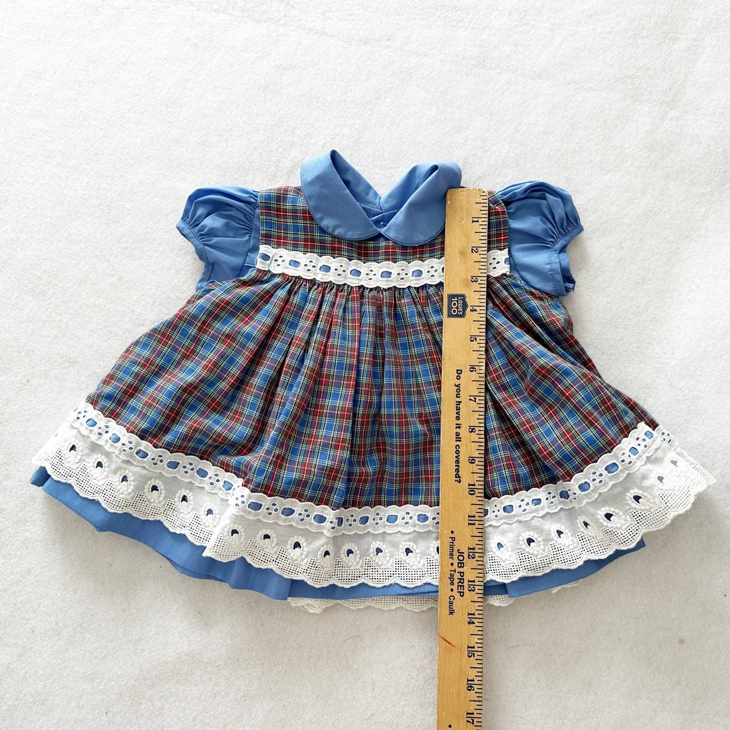 Vintage CI Castro Blue Plaid Pinafore Dress Set: 12m - Yellow Clover Vintage Kids Clothes
