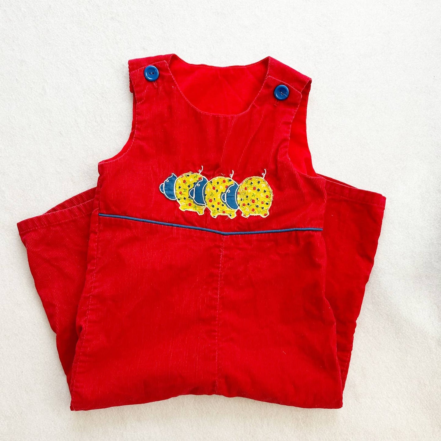 Vintage Toddle Time Pigs Applique Romper: 2T? - Yellow Clover Vintage Kids Clothes