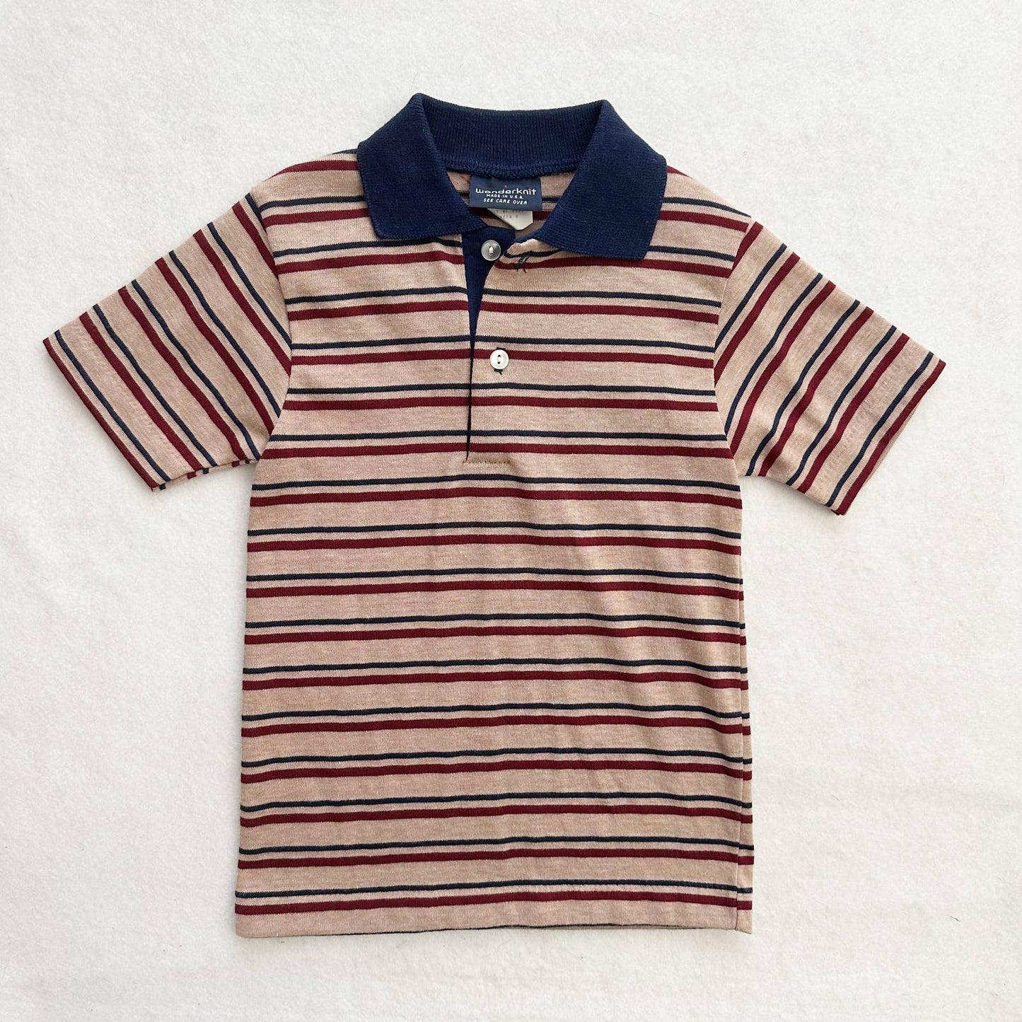 Vintage Wonderknit Tan Striped Polo: 6y? - Yellow Clover Vintage Kids Clothes