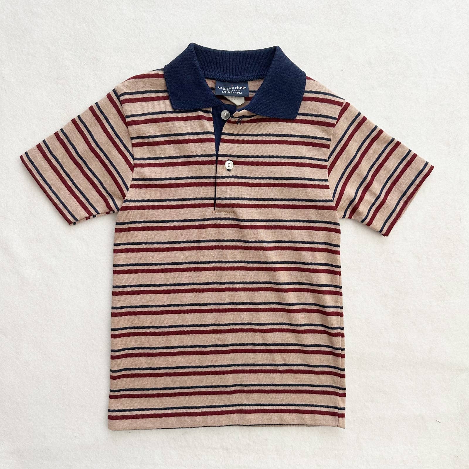 Vintage Wonderknit Tan Striped Polo: 6y? - Yellow Clover Vintage Kids Clothes