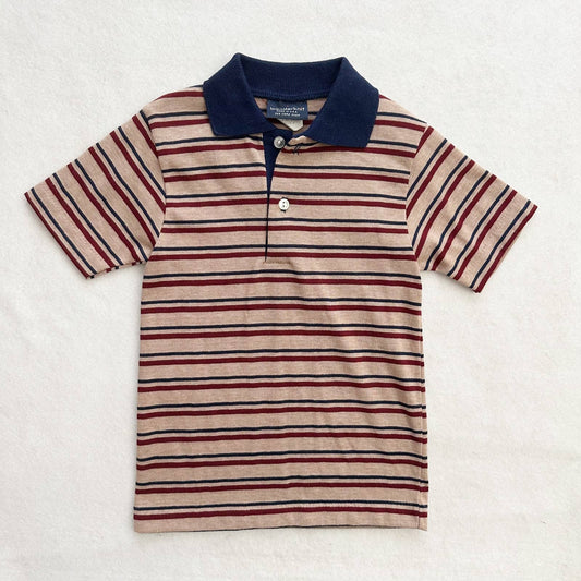 Vintage Wonderknit Tan Striped Polo: 6y? - Yellow Clover Vintage Kids Clothes