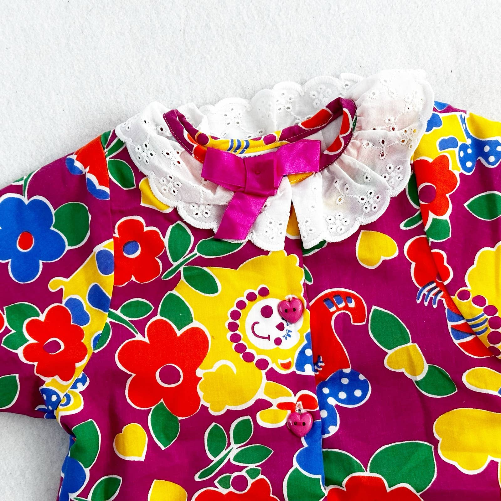 Vintage Lightning Bug Floral Animal Cozy Jumpsuit Romper: 9m - Yellow Clover Vintage Kids Clothes