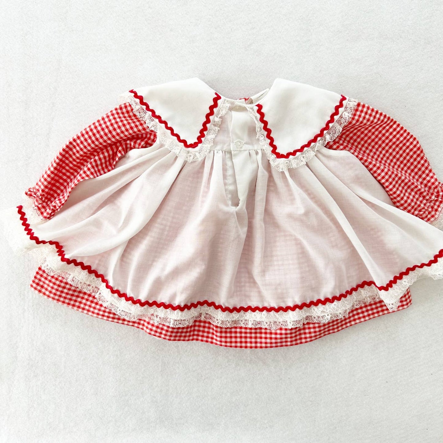 Vintage Cherry Gingham Pinafore Dress: 12m - Yellow Clover Vintage Kids Clothes