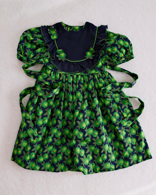Vintage Spanish Green Apple Print Dress: 3T