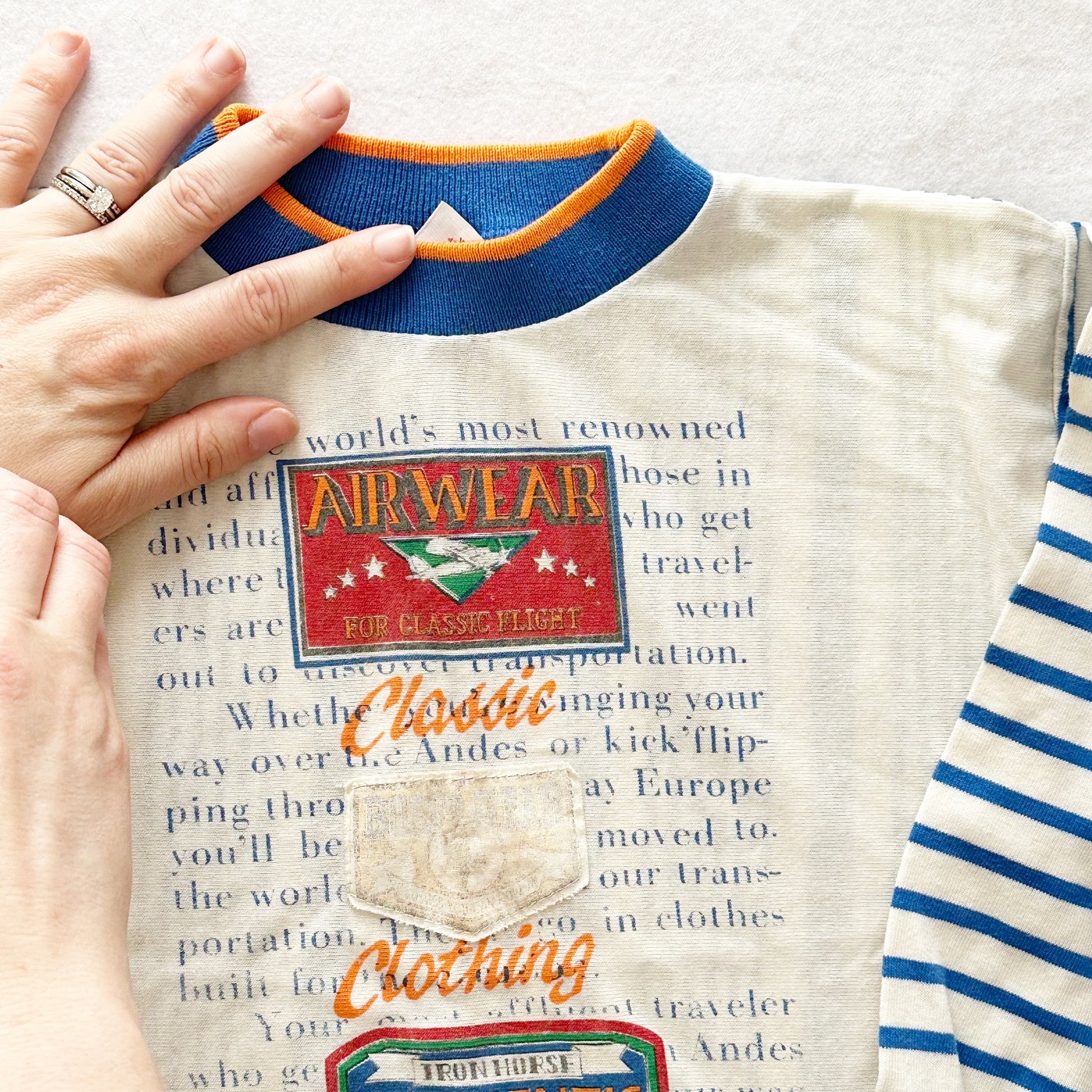 Vintage Buster Brown Travel Theme Striped Tee: 6y? - Yellow Clover Vintage Kids Clothes