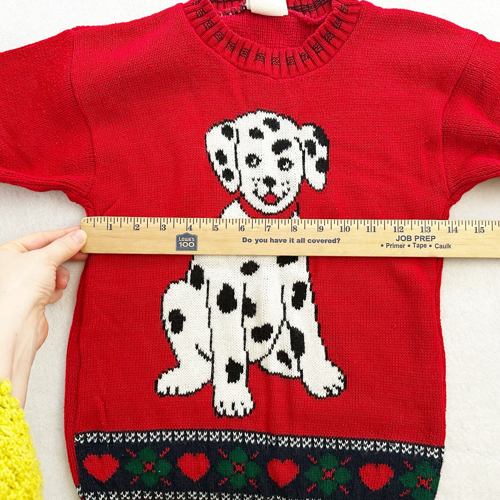 Vintage Basic Editions Dalmatians Hearts Acrylic Sweater: 7/8y - Yellow Clover Vintage Kids Clothes