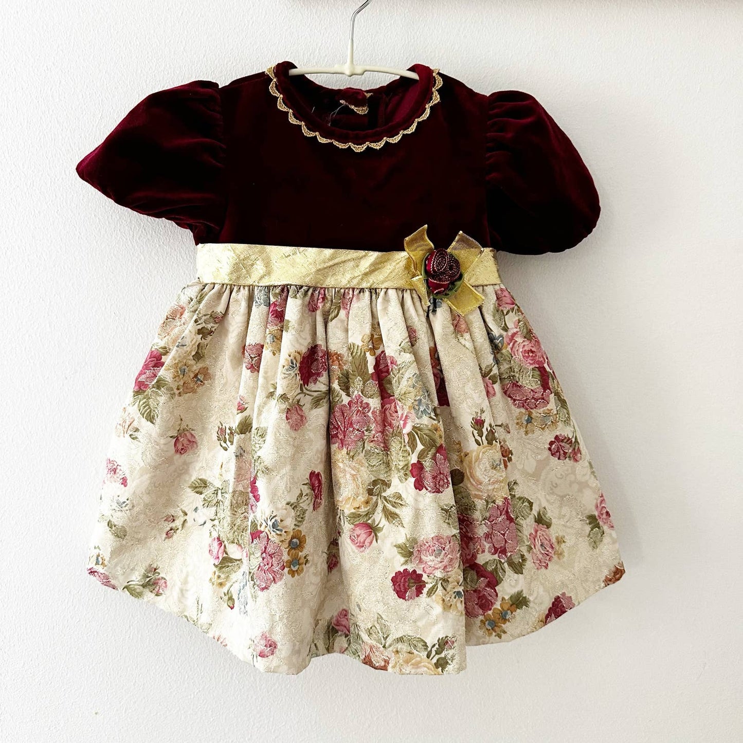 Vintage Rare Editions Velvet Floral Dressy Dress: 18m - Yellow Clover Vintage Kids Clothes
