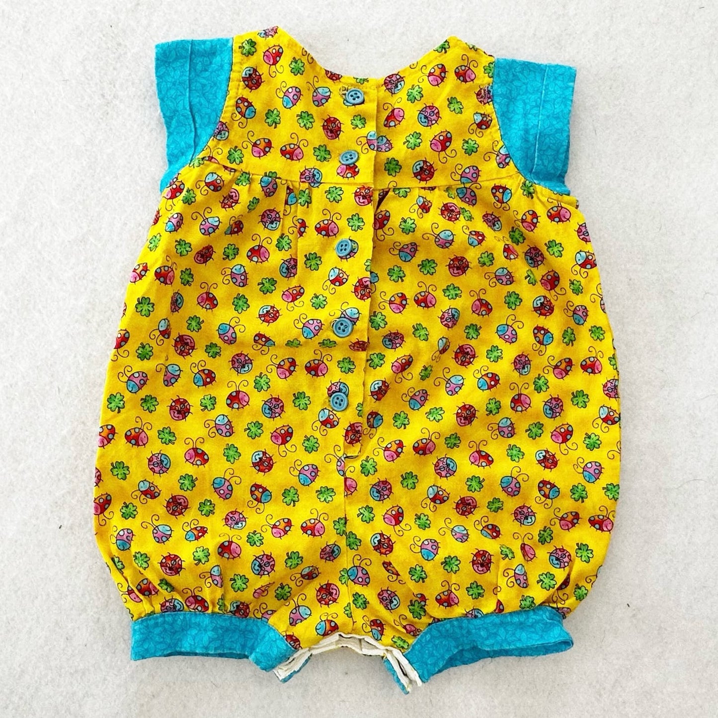 Handmade Bugs Romper and Hat: 6m? - Yellow Clover Vintage Kids Clothes
