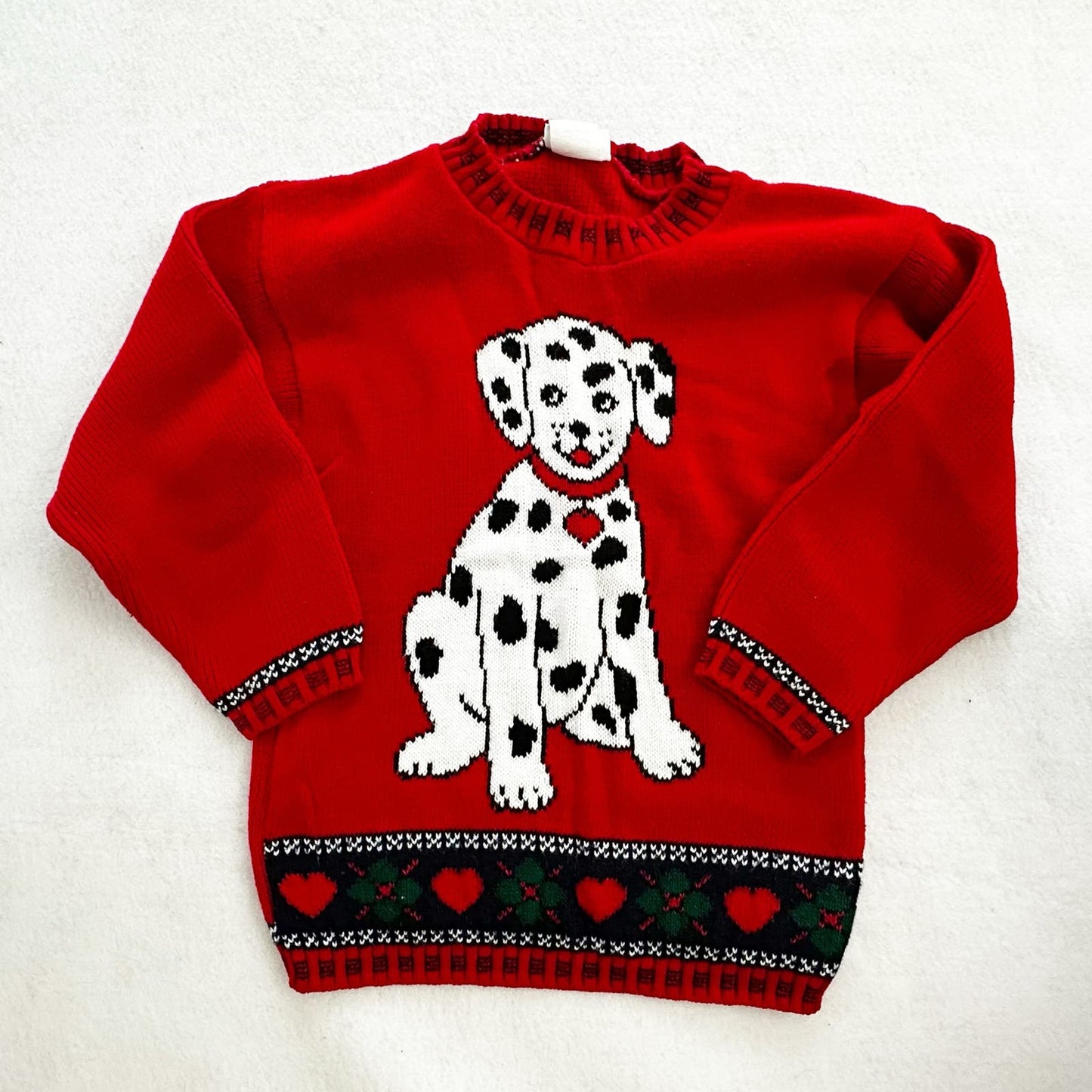 Vintage Basic Editions Dalmatians Hearts Acrylic Sweater: 7/8y - Yellow Clover Vintage Kids Clothes
