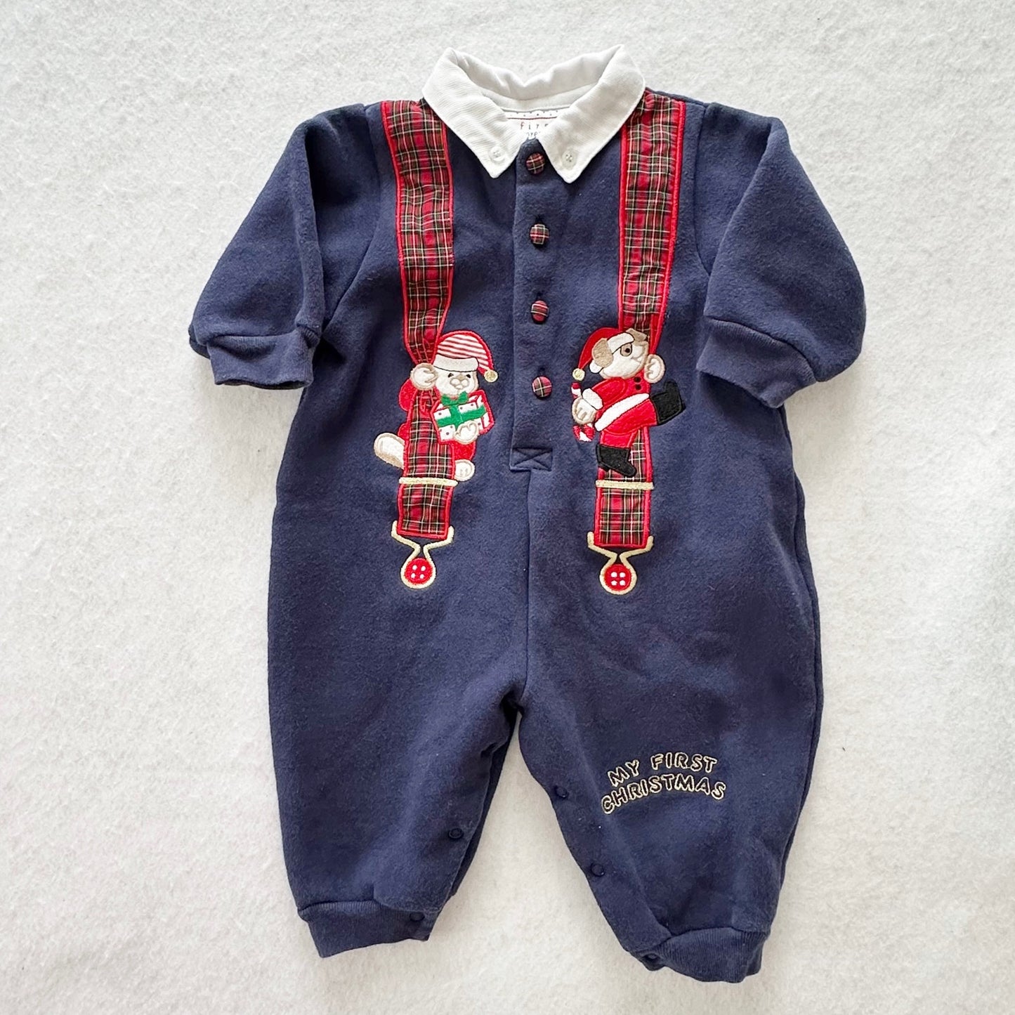 Vintage First Impressions Bear and Puppy First Christmas Sweatshirt Romper: 9m