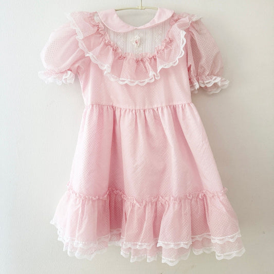 Vintage Bryan Swiss Dot Flocked Ruffled Lace Kids Dress: 5