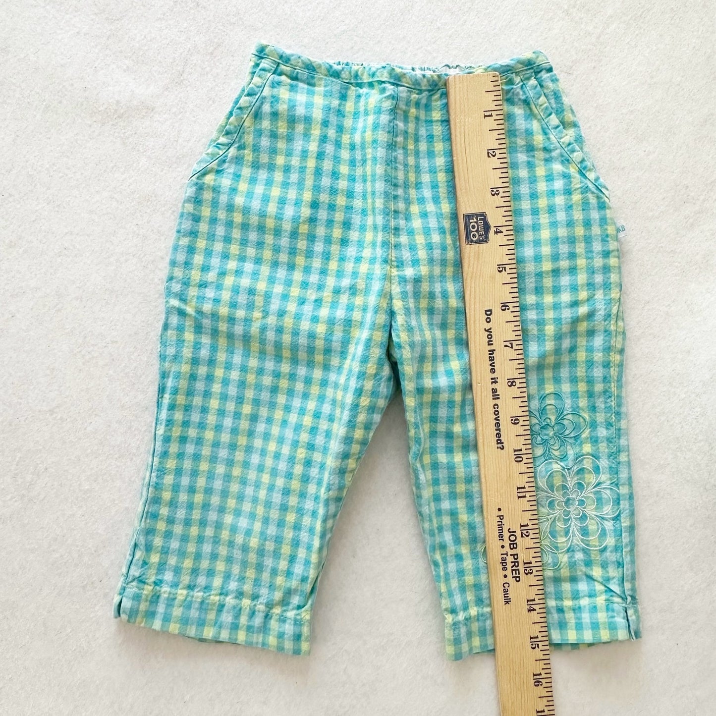 Y2K OshKosh Gingham Flower Embroidered Cropped Pants: 2T - Yellow Clover Vintage Kids Clothes