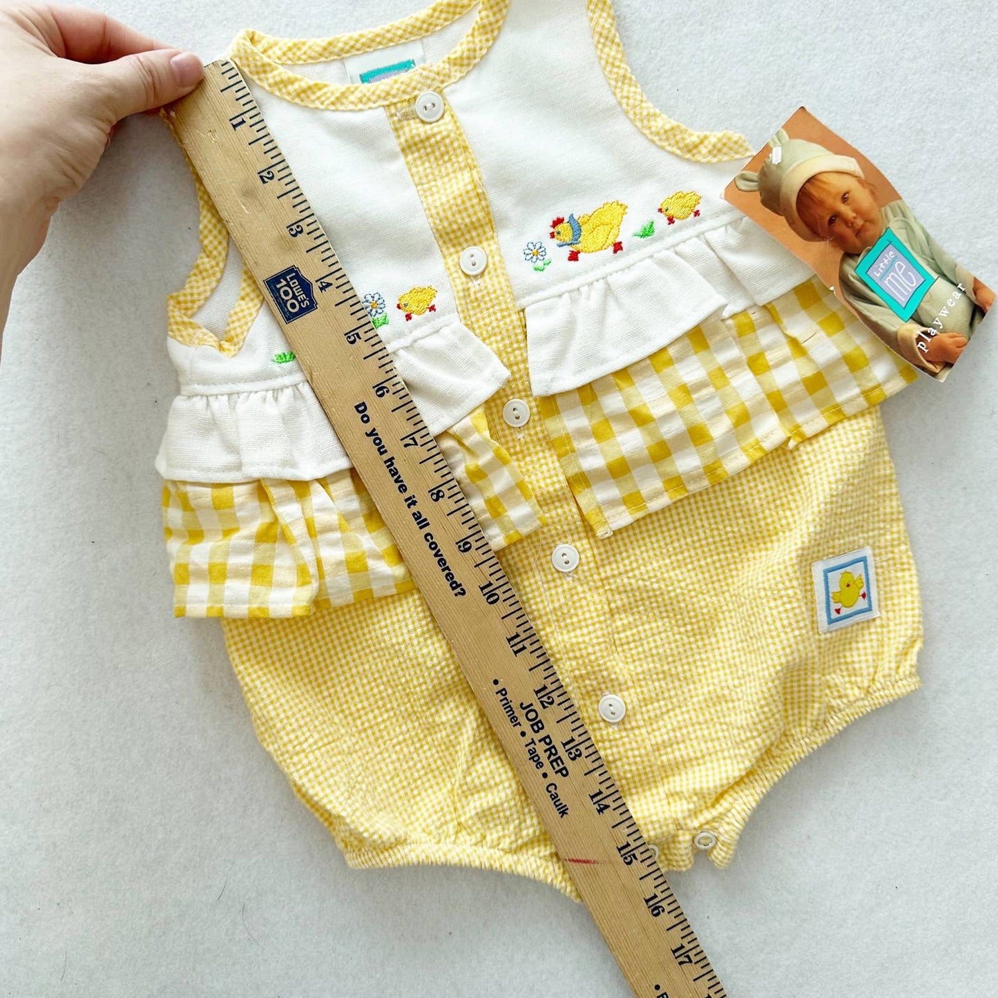 Vintage 90s or Y2K Little Me Chickens Seersucker Check Chickens Romper