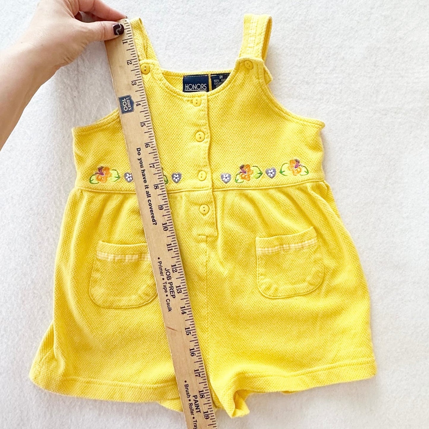 Vintage Honors Yellow Tropical Flower Embroidered Romper: 2T? - Yellow Clover Vintage Kids Clothes