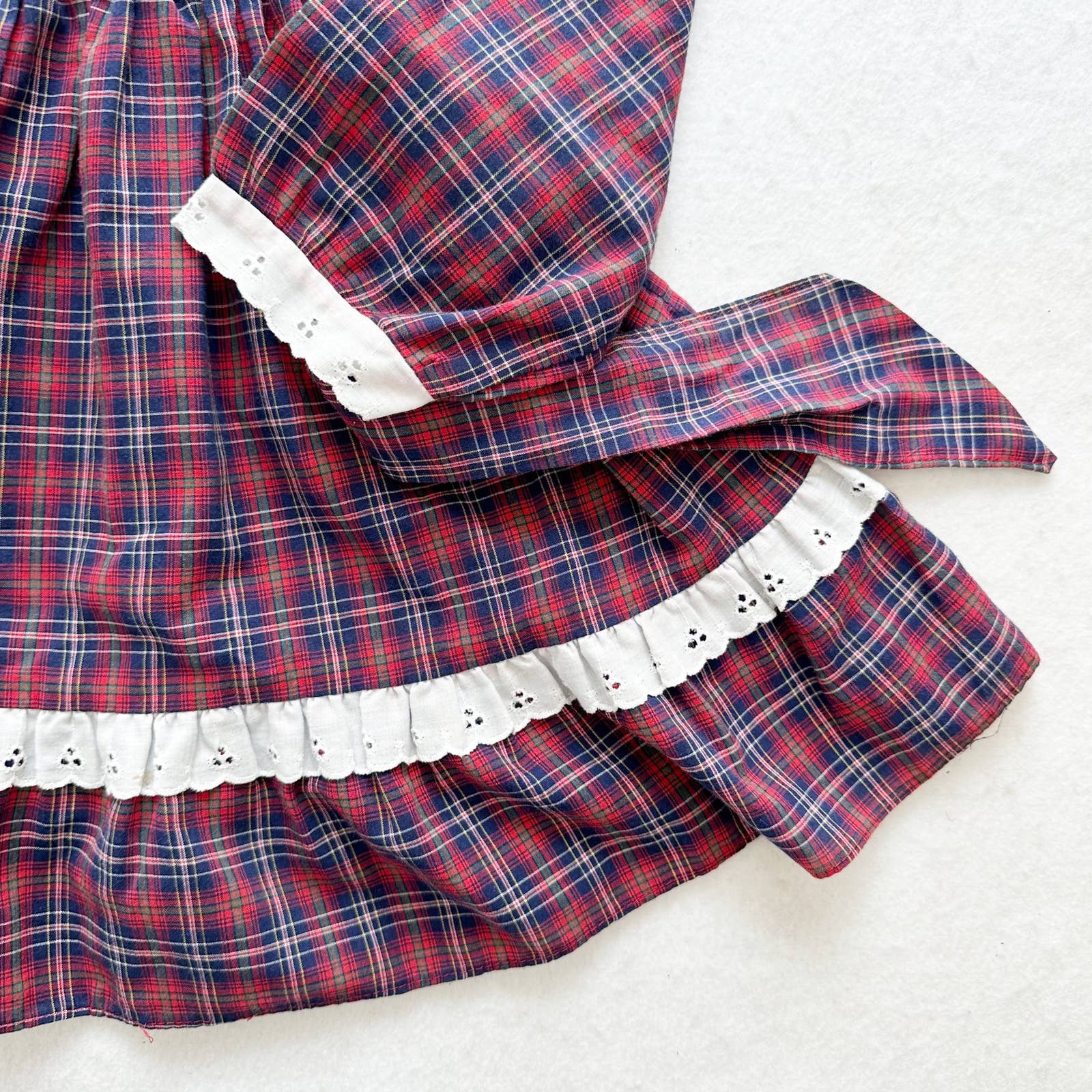 Vintage JM Rags Plaid Smocked Embroidered Long Sleeve Dress: 4T - Yellow Clover Vintage Kids Clothes