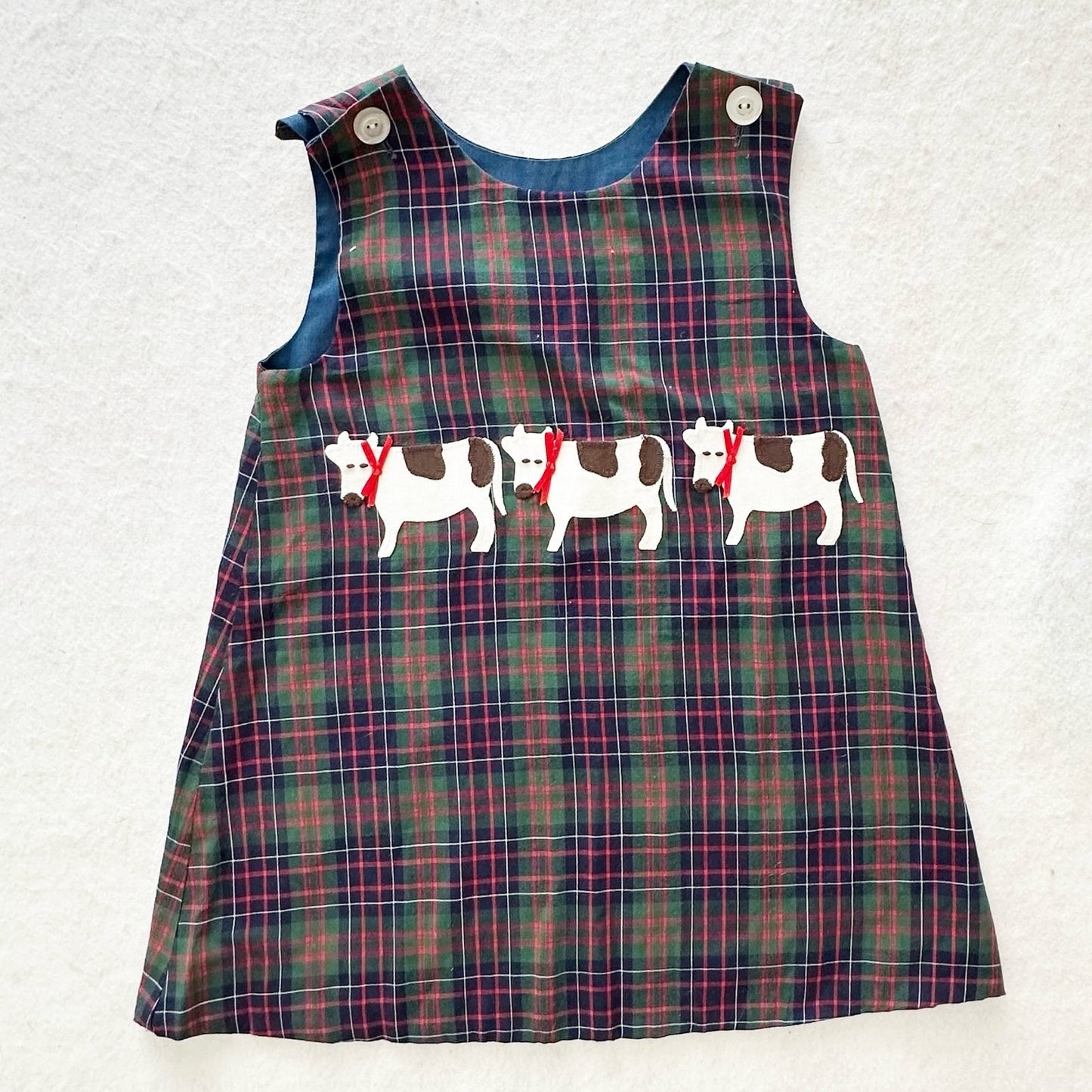 Vintage Kelly’s Kids Boutique Cow Appliqué Plaid Dress: 3T? - Yellow Clover Vintage Kids Clothes