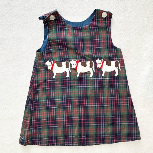Vintage Kelly’s Kids Boutique Cow Appliqué Plaid Dress: 3T? - Yellow Clover Vintage Kids Clothes